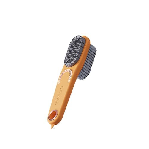 Double-Sided Shoe Brush, Long Handle for Sneakers & Suede | Soft-firm, non-shedding bristles. Ergonomic grip, tail removes sole stones， For sneakers, canvas, suede, nubuck - color: Orange
