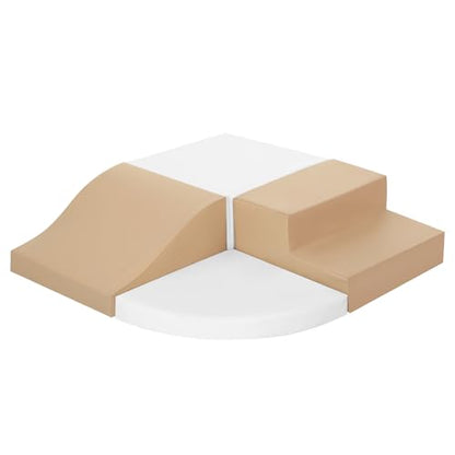 TODIBY 4-Piece Soft PU Leather Toddlers Climbing Toys, Baby Foam Climbing Blocks for Toddlers 3, Foam Play Gym Climbing Structures, Indoor Climb and Crawl Activity Play Set (White and Coffee) - style: White/Coffee
