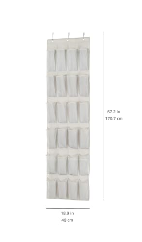 Amazon Basics 24 Medium Mesh Pocket Over-the-Door Hanging Shoe Organizer, Space Saving Shoe Storage, Light Grey | Over-the-Door