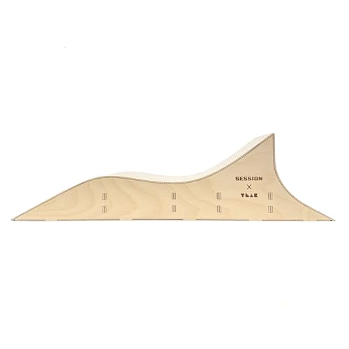 Teak Tuning x Session Fingerboard Quarter Pipe + Mellow Wave Ramp -The Shark - with Roller Coaster Ramp Section and Wall Ride - 20 inch Long - Hand Made in USA