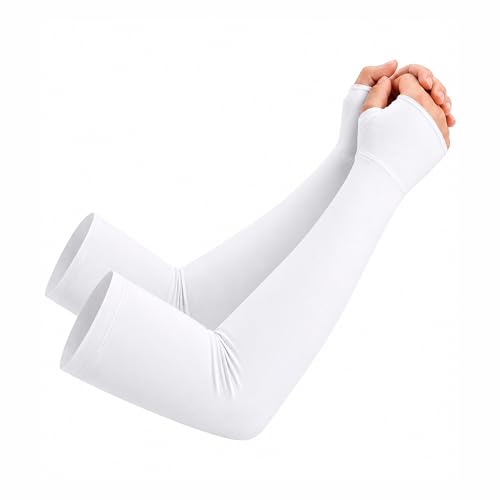 netdraw Unisex Bamboo Viscose Arm Sleeves with Thumb Hole, Cooling UPF 50+ UV Sun Protection Sleeves for Outdoors - color: Off-white, size: Large-X-Large