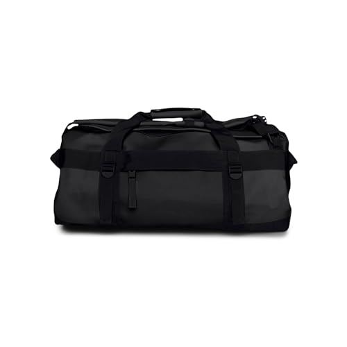 RAINS Texel Duffel Small – Waterproof Convertible Backpack, 11.4 gal | Waterproof PU duffel for women and men; 43 L convertible backpack, U-shaped zip, internal mesh pockets, padded straps - color: Black, size: Small