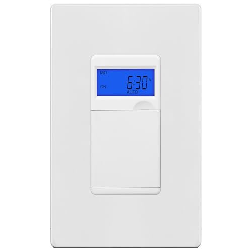 ENERLITES 7-Day Programmable Timer Switch, with Blue Backlight | UL Listed, Digital In-Wall Switch Timer with 18 ON/OFF Settings, Neutral Required, Single Pole, 1 Pack - color: White, size: In-wall With Backlight