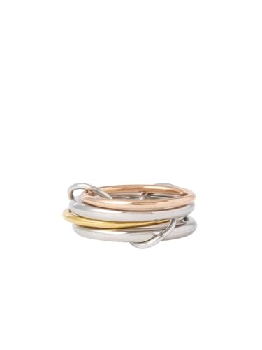 Shapes Studio Trio Linked Ring, stackable Ring, Minimalism style for women, Never Tarnish - size: 7, style: Four Band (two silver)