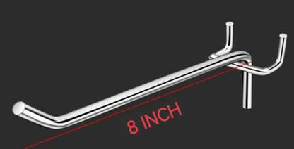8 Inch Heavy Duty Pegboard Hooks, 12 Pack, Stainless Steel Chrome Finish, Universal Fit for 1/8 and 3/16 Inch Boards, Garage and Tool Storage Organization - size: 8 Inch