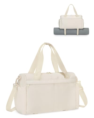 Small Gym Bag, Mini Gym Bag with Yoga Mat Holder & Wet Compartment, Beige | Yoga Mat Bag, Water Bottle Pocket, Detachable and Adjustable Shoulder Strap, Mini Duffle Bag for Workout Travel Dance - color: Beige