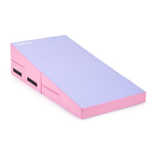 Matladin Folding Gymnastics Cheese Wedge Incline Mat, Gym Fitness Tumbling Skill Shape Mat for Kids Girls Home Training Exercise - color: Light Pink + Light Purple