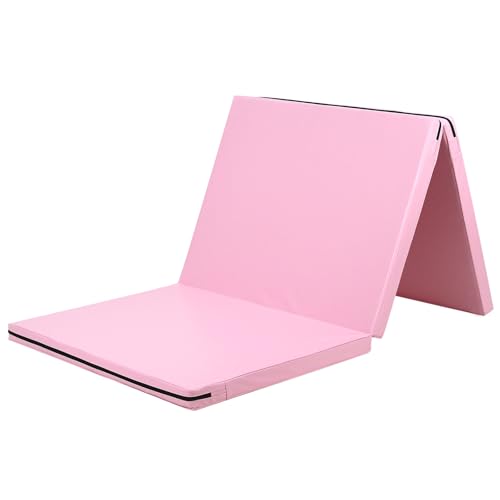 KaRaDaStyle Gymnastics Mat Folding Stretch Mats 71"x31"x2" Exercise Muscle Training Children Play Horizontal Bar Mat Yoga Sports Soundproof Home Use - color: Pink/3-fold