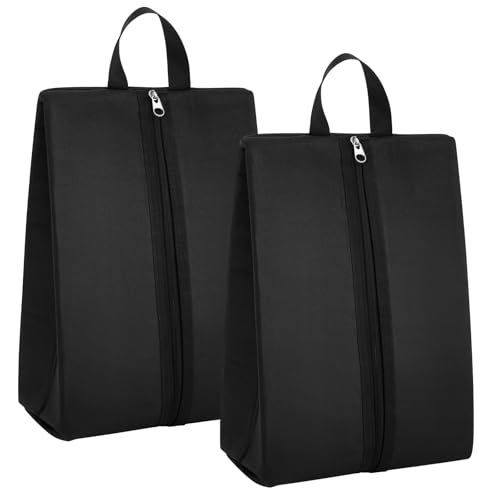 2 Pack Smell Proof Shoe Cleat Bag for Travel Water-resistant Odor Absorbing Lightweight Golf Soccer Shoe Storage Organizer Shoe Pouch with Zipper Dust-proof for Gym Sports Travel Work - color: All Black