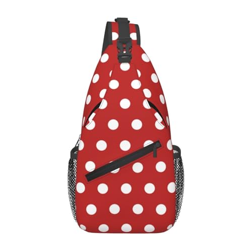 Polka Dots Crossbody Sling Bags for Women Men Abstract White Small Circle Dot on Red Background Travel Sling Backpack Casual Shoulder Bag Dice Design Dot Pattern Gym Sports Hiking Daypack - color: White Red