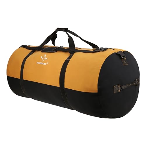 WHITEDUCK Heavy Duty Canvas Duffel Bag for Men and Women - Foldable Military Army Style Duffel Bag, with Full Length Zipper- Outdoors, Travel, Gym & Storage - color: Tan & Black, size: 30" x 18"