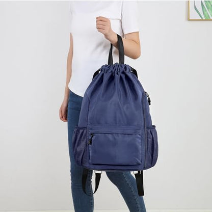 Valleycomfy Waterproof Drawstring Gym Backpack Bag for Men&Women Dark Blue | Sports Gym Bag with Side Pocket - color: A-dark Blue