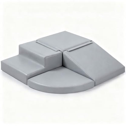 Sumbababy Foam Climbing Blocks for Toddlers: 4 PCS Soft Play Toys - Waterproof PU Leather Climber - Kids Indoor Playground Set for Preschool and Daycare - style: Grey