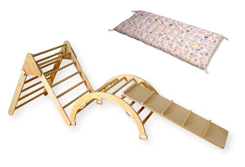 Montessori Wooden Climbing Set for Kids | Montessori Climbing Triangle Climbing Dome Ramp and Pillow | Montessori Climbing Frame Set for Toddler | Montessori Playground | Kids Play Gym(Flamingo) - style: Flamingo