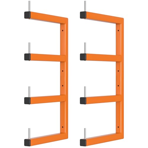 2-Pack Lumber Storage Rack, Wood Storage Racks Wall Mount, Heavy Duty Garage Wood Organizer With 4-Level System, Orange Utility Rack Organization Up 800 Lbs, Metal Lumber Shelf for Indoor and Outdoor - style: E– 2 Pack, 4-Tier