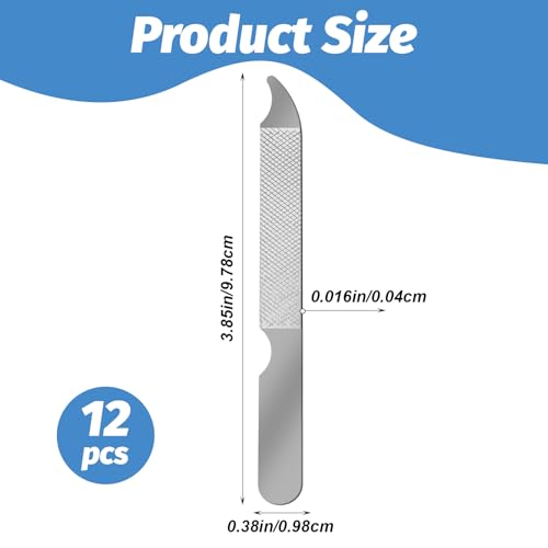 12 PCS Metal Nail Files for Women Stainless Steel Finger Nail Buffer Double-Sided Precision Fingernail Files with Curved Sharp Pointed Tip Thin Durable Nails File Bulk for Salon Home Travel