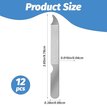 12 PCS Metal Nail Files for Women Stainless Steel Finger Nail Buffer Double-Sided Precision Fingernail Files with Curved Sharp Pointed Tip Thin Durable Nails File Bulk for Salon Home Travel