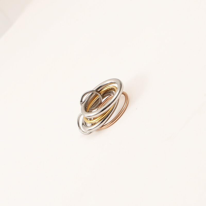 Shapes Studio Trio Linked Ring, stackable Ring, Minimalism style for women, Never Tarnish - size: 7, style: Four Band (two silver)