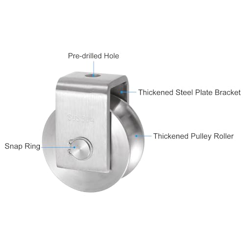 uxcell U Groove Wheel Pulley 304 Stainless Steel, 2.7" Dia Track Wheel Pulley Block Loading 2000lbs for Sliding Gate, Industrial Machines, Groove Width 0.98" - size: 2.7" wheel dia, 0.98" groove width