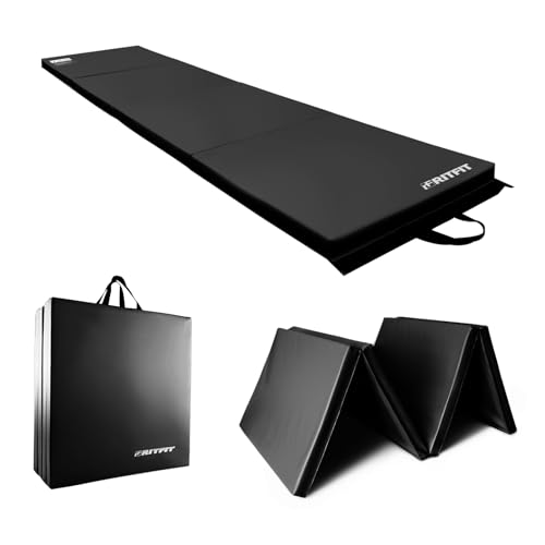 RitFit Upgraded Folding Exercise Mat, 2 Inch Thick Gymnastics Mat | Tumble Mat with Carrying Handles for Yoga, MMA, Stretching, Core Workouts and Home Gym Protective Flooring - color: Black(2' x 8')