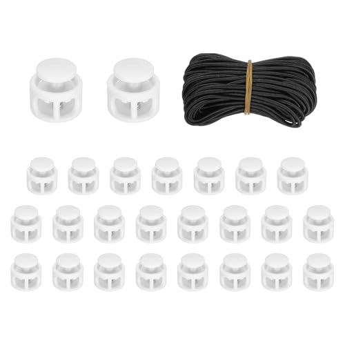 uxcell 25 Pcs Double Hole Cord Locks with 32.8 ft Elastic Cord, 14mm Nylon Spring Toggle Stopper Clip for Backpack Shoelaces Drawstring Paracord Pants, White - color: White, size: 14mm