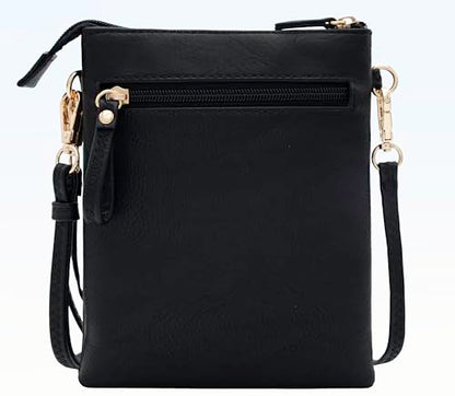 Solene Small Multi Zipper Pockets Crossbody Bag with Detachable Wristlet - color: Black