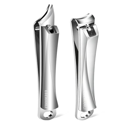EBEWANLI Nail Clipper Set, Slanted Angled Ingrown Toenail Clipper and Curved Nail Clipper Cutters, 2Pcs Stainless Steel Finger Nail Clippers Adult - color: Silver-set
