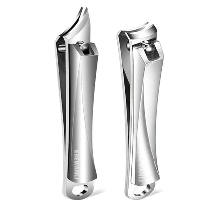 EBEWANLI Nail Clipper Set, Slanted Angled Ingrown Toenail Clipper and Curved Nail Clipper Cutters, 2Pcs Stainless Steel Finger Nail Clippers Adult - color: Silver-set