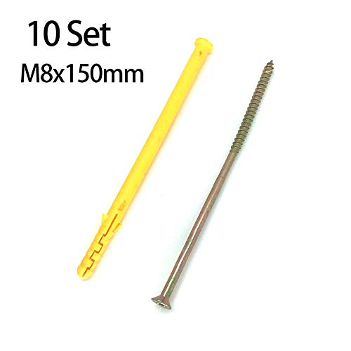 10 Set M5x150 Screws and Anchors - 8x150 Plastic Expander Anchors for Drywall, Hollow Wall, Concrete, Ceiling Tile, Wood (8-150mm, 10set, M5x150) - size: Φ8-150mm