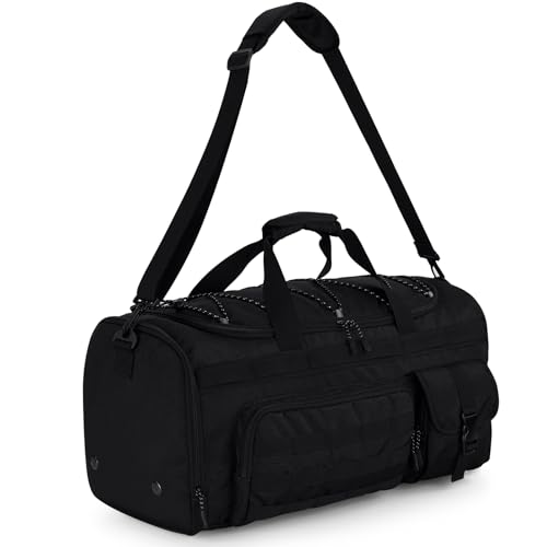 Gonex 45L Tactical Duffel Bag, 3-in-1 Gym & Travel Bag | Shoe compartment, Tactical gear loops, Water-repellent lining, 5 zip pockets, Weekend travel - color: Black, size: 45L