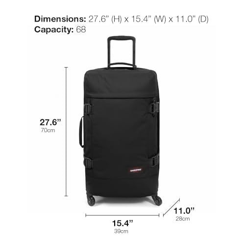 EASTPAK TRANS4 M – 68L Medium Checked Luggage Bag, Two Compartments, TSA Lock, 360° Spinner Wheels, and Telescopic Handle, Black Denim - color: Black Denim, size: 68 Liter Checked Bag