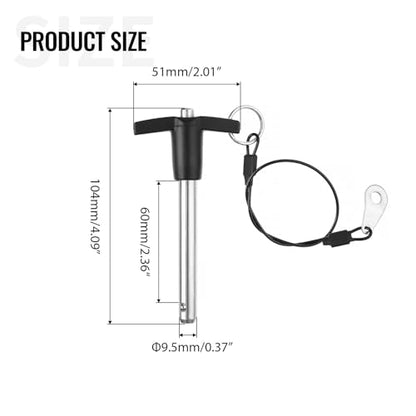 T Handle Quick Release Pin 3/8 Inch Diameter ,Stainless Steel Ball Locking Pin with Push Button Lanyard Cable Usable Length 2.36"(9.5*60mm) - size: 9.5mm-60mm