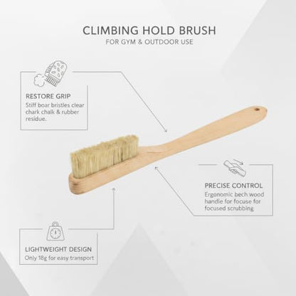 Versatile Climbing Brush for Gym Walls and Outdoor Rock - Boar Bristle Hold Care Tool with Beech Wood Handle (1 Pack)