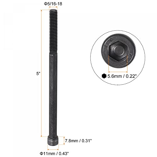 uxcell 5/16-18x5" Hex Socket Head Cap Screw Bolts 12.9 Grade Alloy Steel 5pcs - size: 5 Inch