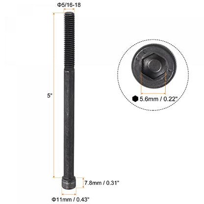 uxcell 5/16-18x5" Hex Socket Head Cap Screw Bolts 12.9 Grade Alloy Steel 5pcs - size: 5 Inch