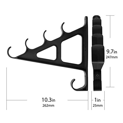 Horizontal Fishing Rod Rack Rod Holders for Wall Storage - Wall Mounted Fishing Rod Rack with Hook,Holds 4 Rods, Space Saving for Fishing Rods，Hiking Poles, Ski Poles, Hockey Sticks and Cue