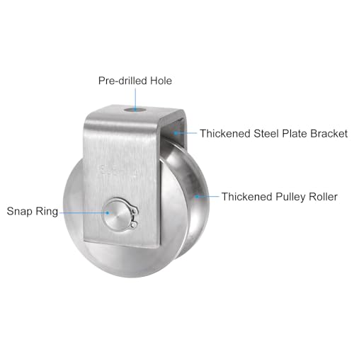 uxcell U Groove Wheel Pulley 304 Stainless Steel, 2.7" Dia Track Wheel Pulley Block Loading 2000lbs for Sliding Gate, Industrial Machines, Groove Width 0.87" - size: 2.7" wheel dia, 0.87" groove width