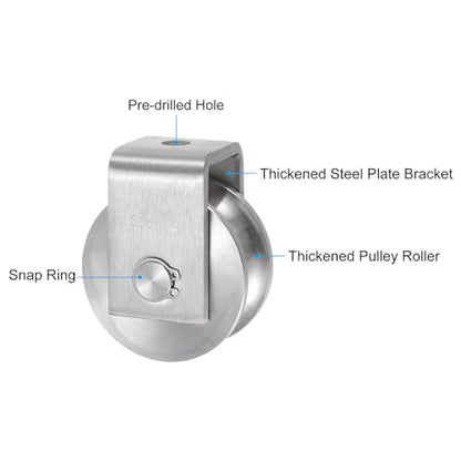 uxcell U Groove Wheel Pulley 304 Stainless Steel, 2.7" Dia Track Wheel Pulley Block Loading 2000lbs for Sliding Gate, Industrial Machines, Groove Width 0.87" - size: 2.7" wheel dia, 0.87" groove width
