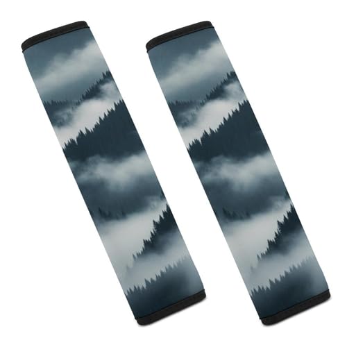 Breathable Smoky Mountain Grey Pineforest Trees Natural Scenery Mountain Seat Belt Cover for Elderly Support, All Vehicles, 2 Pack Automotive Seat Belt Protector Comfortable Driving - color: Pattern 375