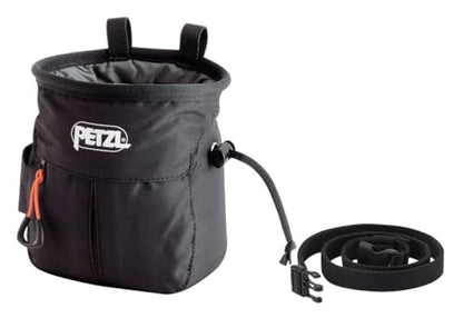 Petzl SAKAPOCHE Rock Climbing Chalk Bag | Ergonomic Chalk Pouch with Zippered Pocket for Gym, Sport, & Trad Climbing - color: Black + 300 g powder crunch chalk