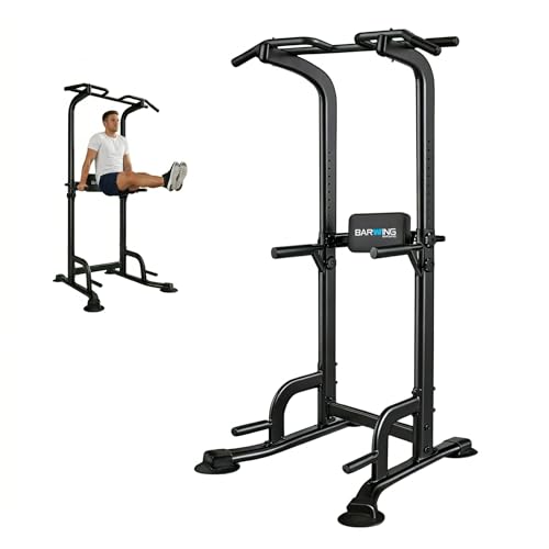 BARWING Pull Up Bar Station, Power Tower, Dip Station with 3D Backrest, Multi-Function Strength Training Stand Rack, Adjustable Height Dip Bar for Home Gym Workout Stand Fitness Exercise Equipment - color: P008-B