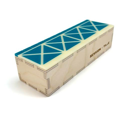 Teak Tuning x Session Wooden Fingerboard Ramp, Shred Ledge Grind Box, Baltic Birch Wood, Acrylic Mosaic in Teal and Cream, 9x3x2.25 Inches