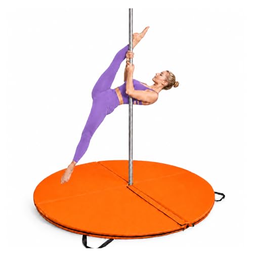 Foldable Pole Crash Mat,Thickened Circular Mat with Portable Handles; PU Leather Safety Cushion for Yoga, Gymnastics, Home Gyms, and Pole Workouts - color: Orange, size: 200cm/78.74in