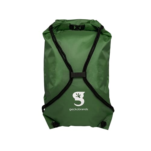 geckobrands Embark 10L Drawstring Backpack – Waterproof, Lightweight Dry Bag for Beach, Hiking, and Light Water Activities - color: Hunter Green/White