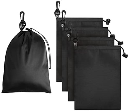 PALTERWEAR Drawstring Bag with Clip (8 x 11 Inch, 5-Pack, Black) Cinch and Ditty Pouch for Travel, Wardrobe, Outdoors, Hobby - size: 8 x 11 inch