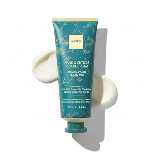 Onsen Hand & Cuticle Rescue Cream | Organic Nail Strengthener & Balm | Dry, Cracked Hands, Elbows & Feet | Shea Butter, Tsubaki & Jojoba Oil | Nail Repair & Growth, Vegan - 1 Pack (2.4 fl. oz) - size: 2.4 Ounce (Pack of 1)