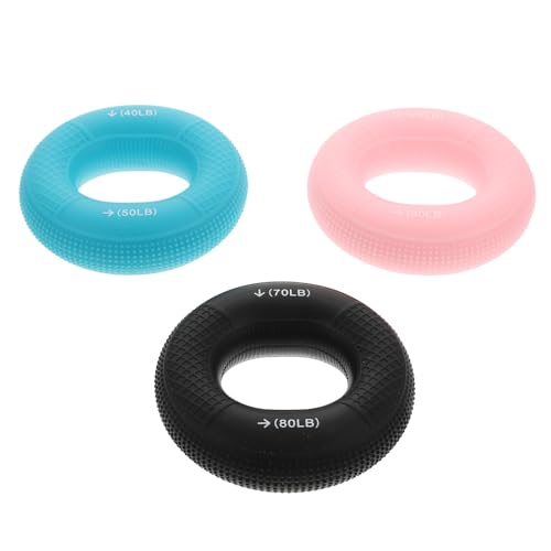 Kisangel 3pcs Hand Grip Strength Trainer Rings Set, Silicone Hand Exerciser 20-80lb Resistance Levels, Finger Rehabilitation and Strength Training Tool for Fitness, Therapy, and Climbing
