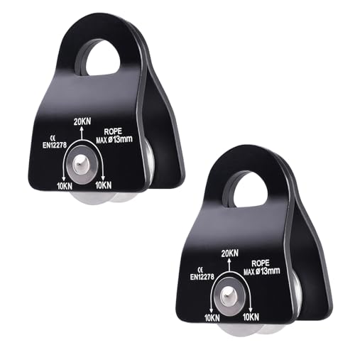 Azarxis 20 kN Micro Side Swing Pulley Prusik Minding Pulleys for 0.47" / 12mm Rope/Cable Rock Climbing Tree Arborist Zipline Lifting Hauling Dragging Rescue Aerrial Work Hitch Tending - color: #01 Black - 2 Pack