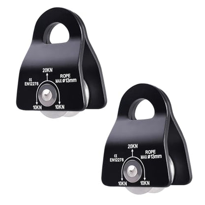 Azarxis 20 kN Micro Side Swing Pulley Prusik Minding Pulleys for 0.47" / 12mm Rope/Cable Rock Climbing Tree Arborist Zipline Lifting Hauling Dragging Rescue Aerrial Work Hitch Tending - color: #01 Black - 2 Pack