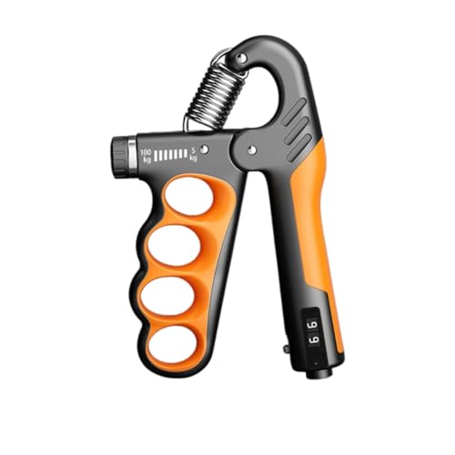 Mechanical Counting Adjustable Hand Grip Trainer – 5-100 kg / 11-220 lb LCD Forearm Strengthener for Adults, Bodybuilding, Climbing & Recovery - color: orange